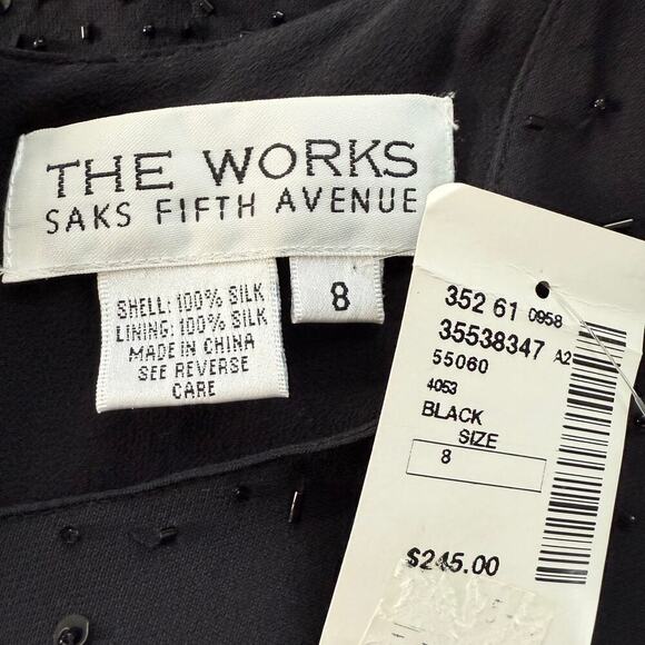 NWT The Works Saks Fifth Avenue Silk Beaded Sequin Cocktail Dress in Black, Sz 8 - Picture 2 of 9
